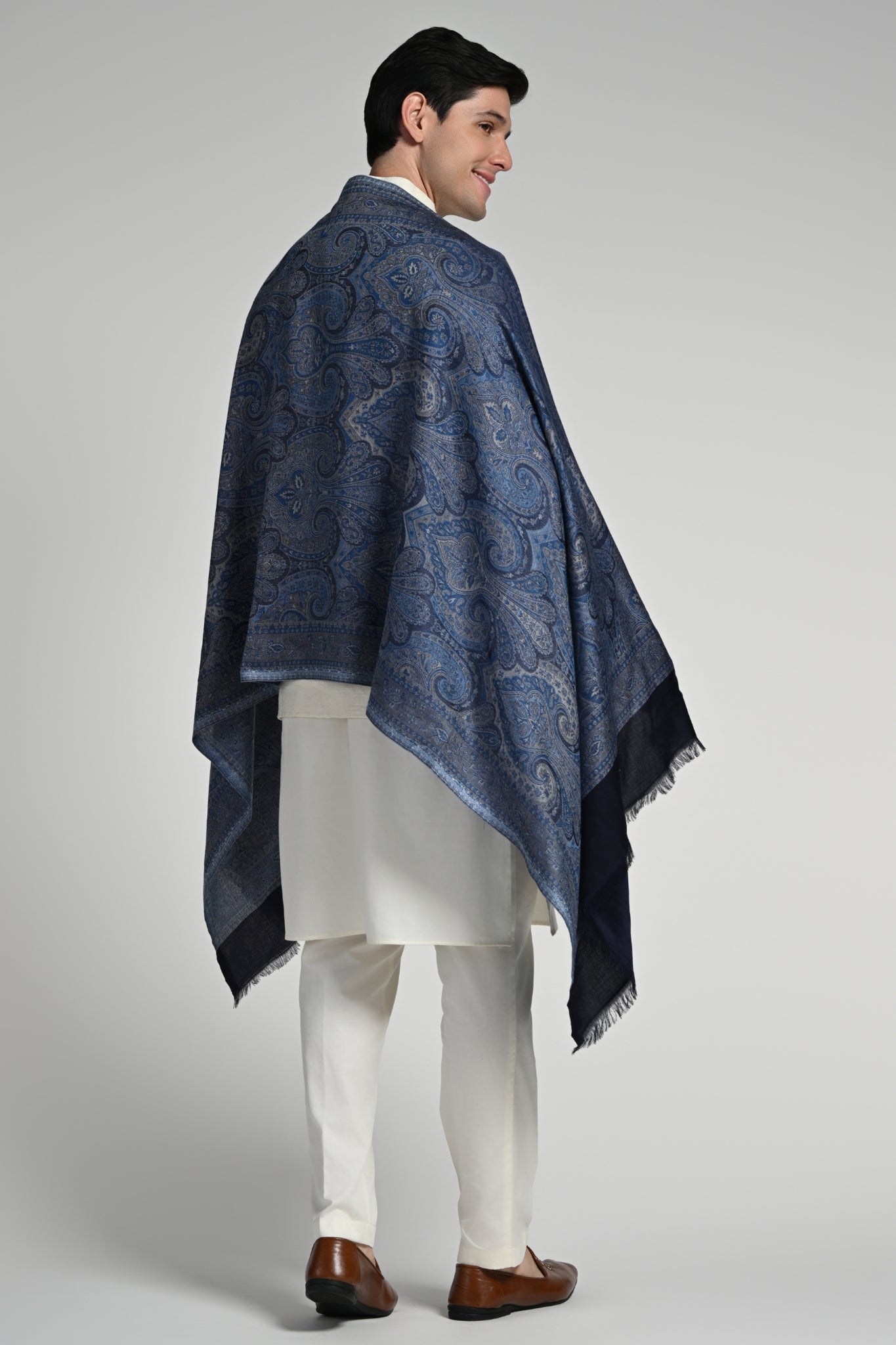 Taroob Tonal Denim Silk Jamawar Stole