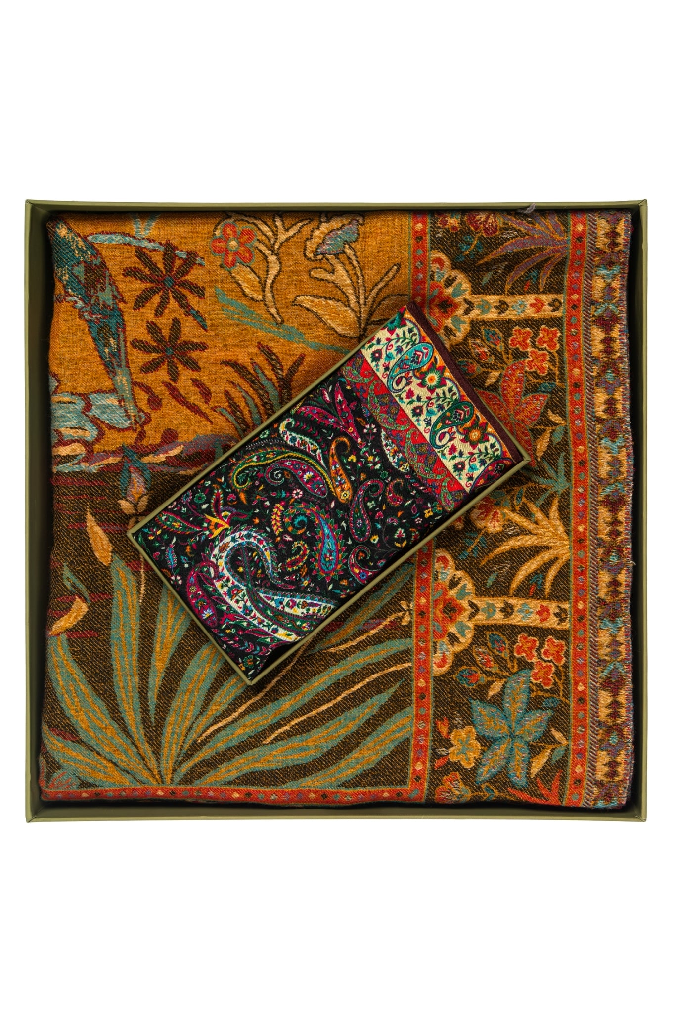 Taroob Couple Gift of Wool Kaani Shawl for Her & Pocket Square for Him