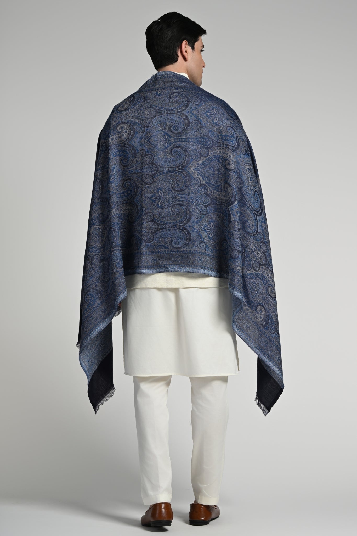 Taroob Tonal Denim Silk Jamawar Stole