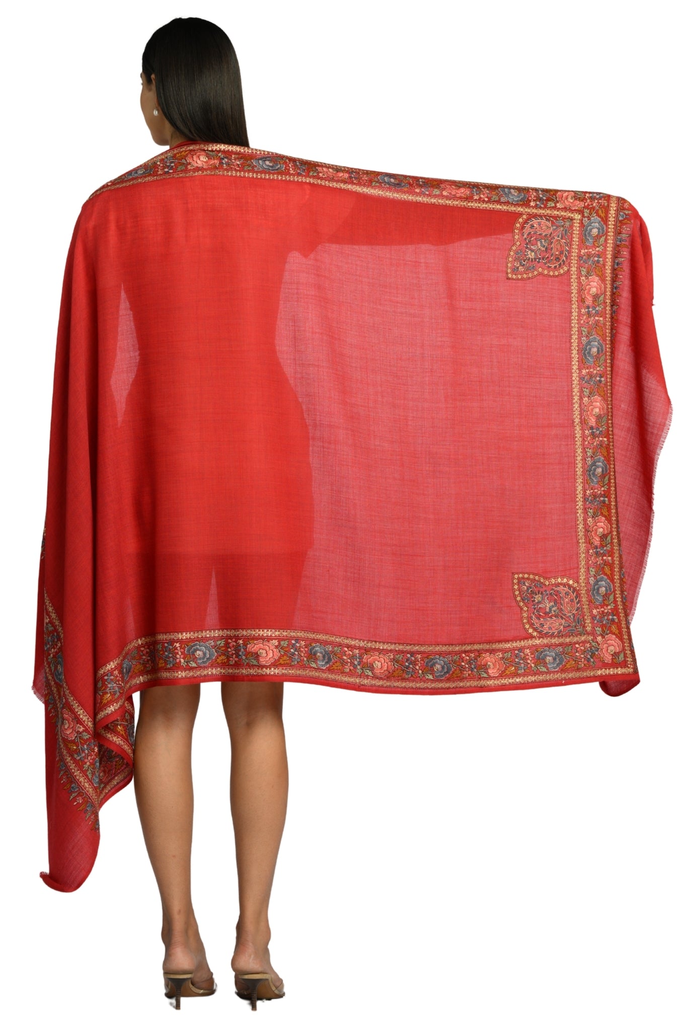 Taroob Sozni Floral Embroiderd Border Shawl