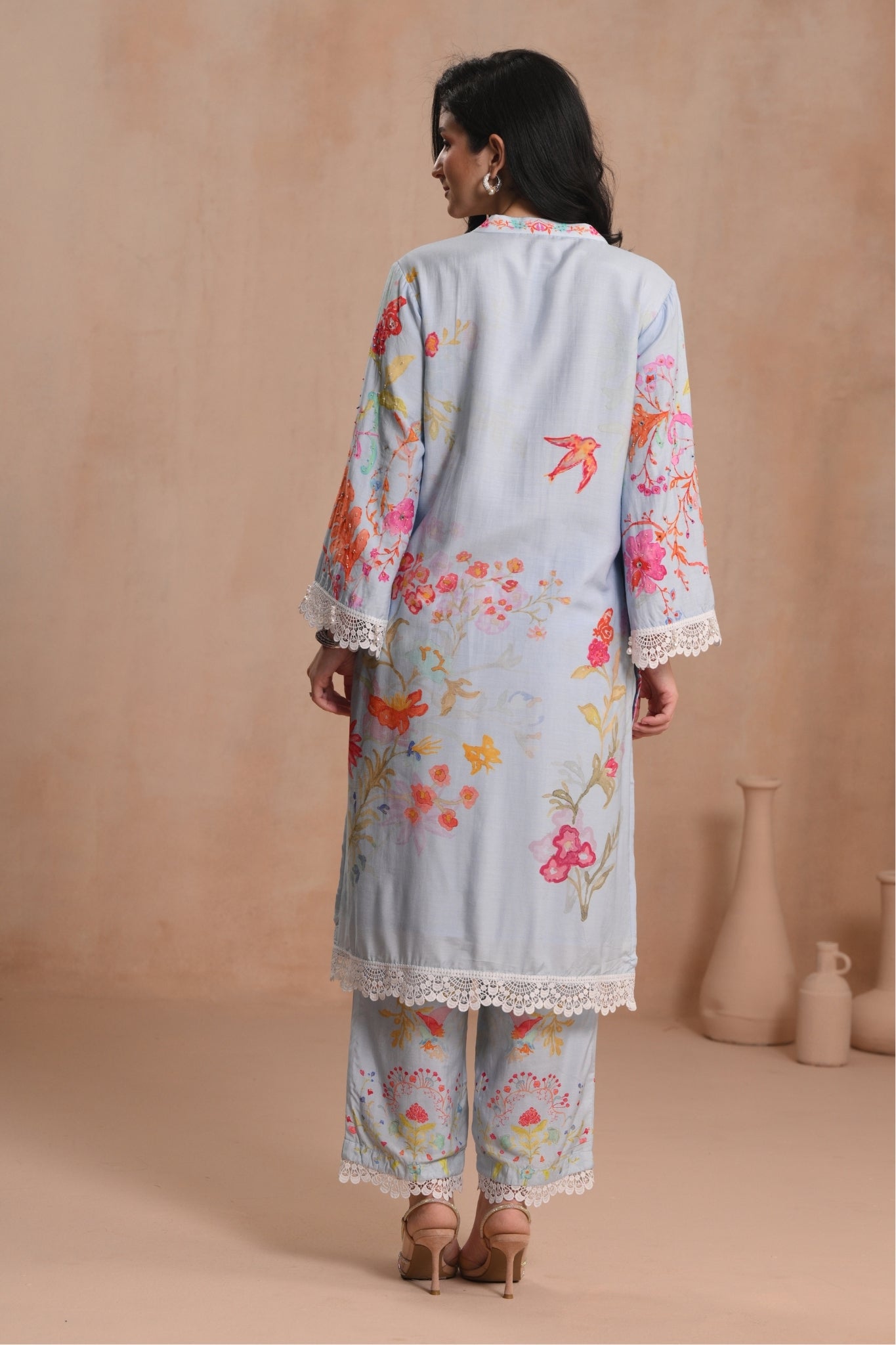 Powder Blue Nargis Embroidered Kurta Set Taroob