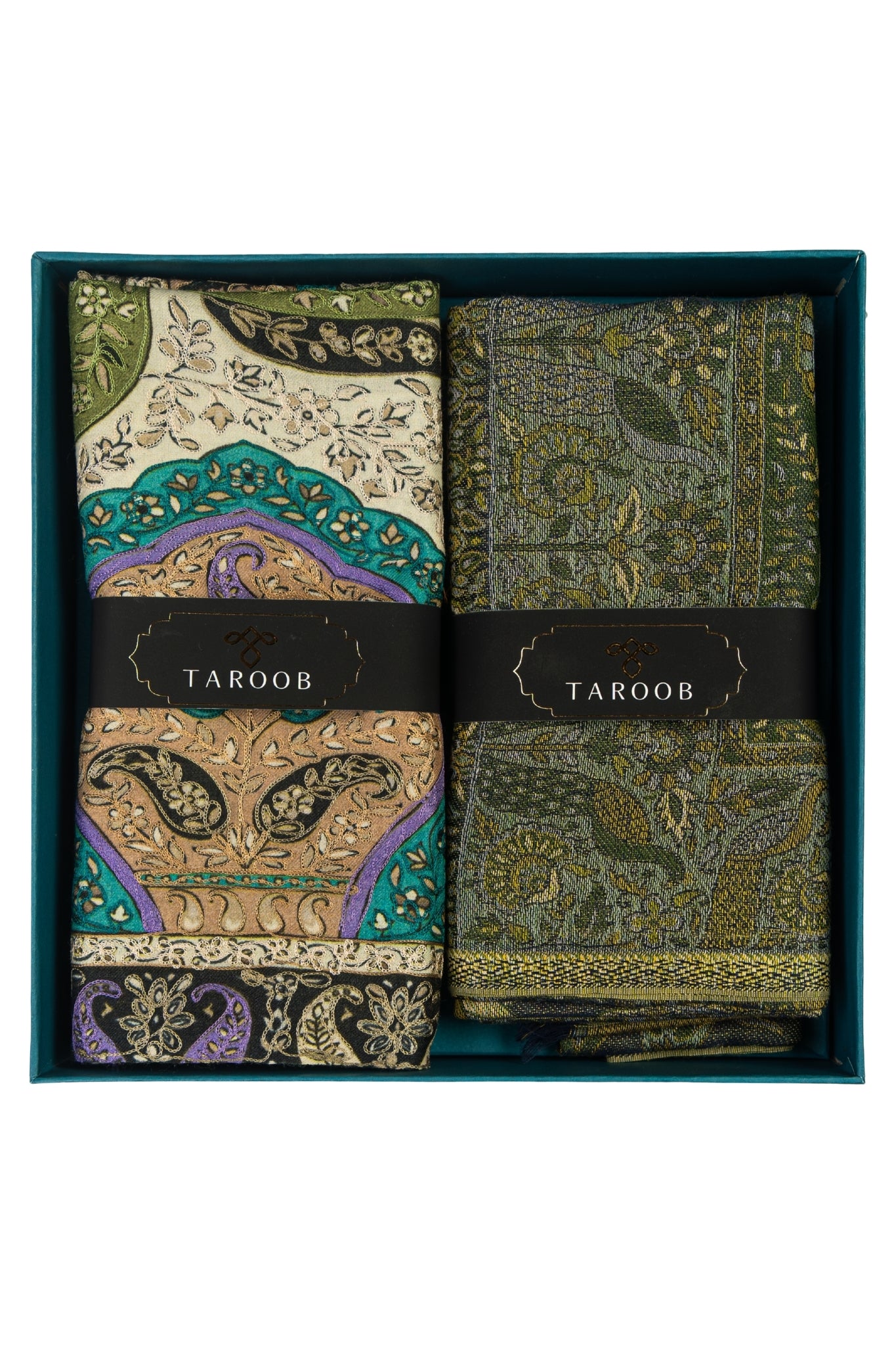 Taroob Couple Gift of Wool Kalamkari Stole for Her & Raj Darbar Jamawar Stole for Him