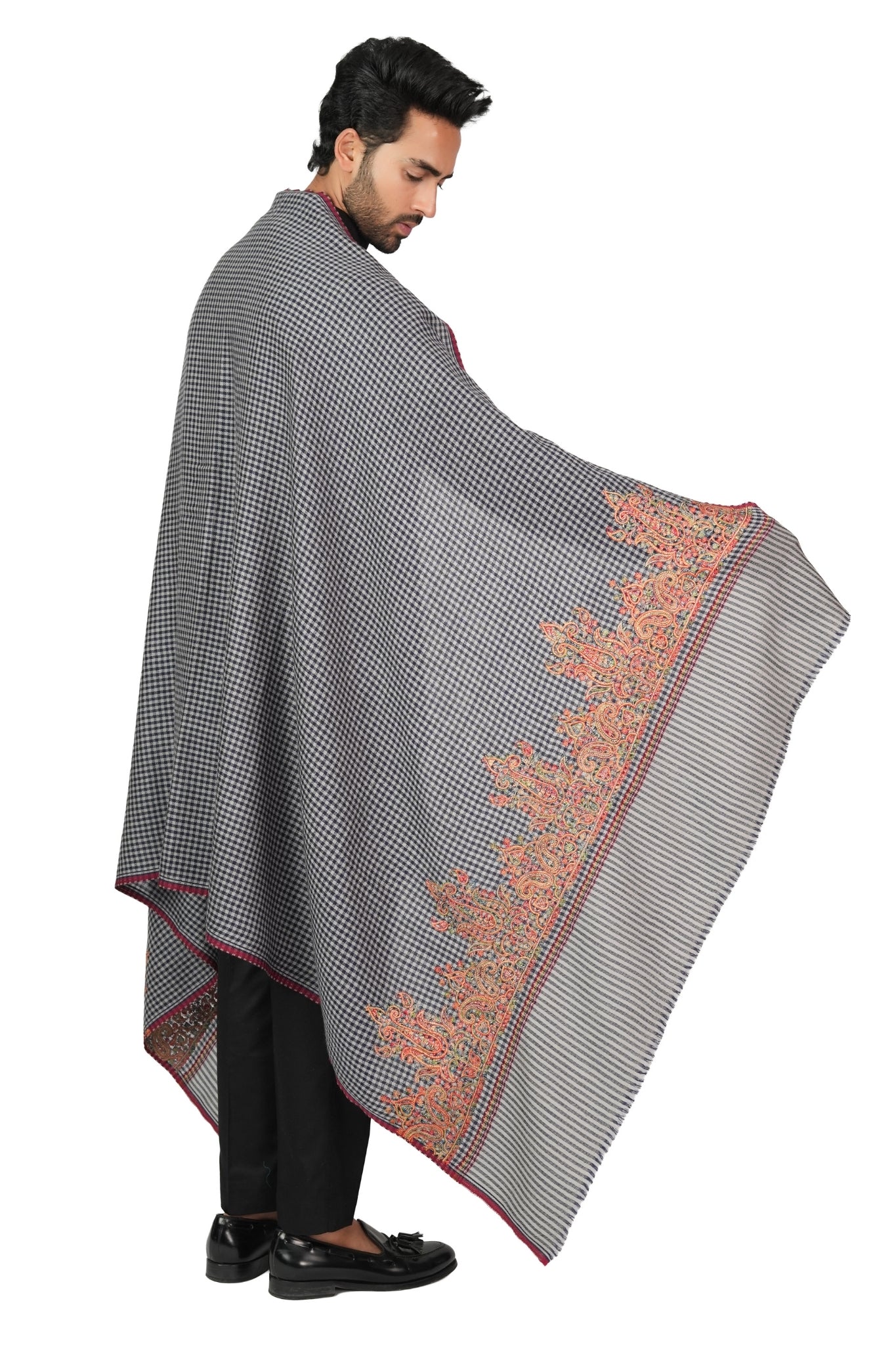 Taroob Embroidered Wool Checkered Shawl
