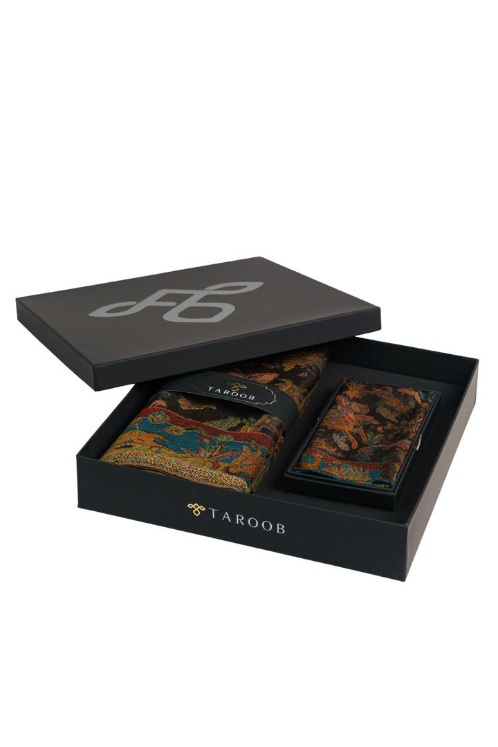 Taroob Gift Set of Shikargah Jamawar Stole & Pocket Square