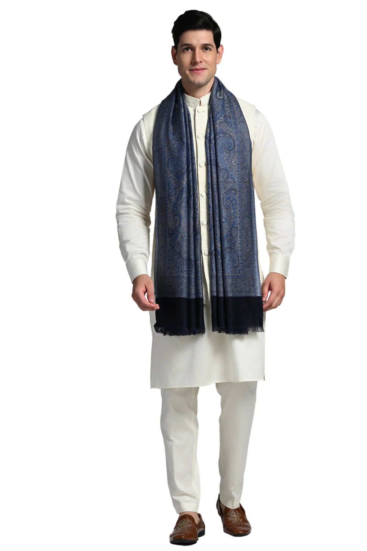 Taroob Gift Set of Unisex Denim Silk Jamawar Stole for Him or Her,