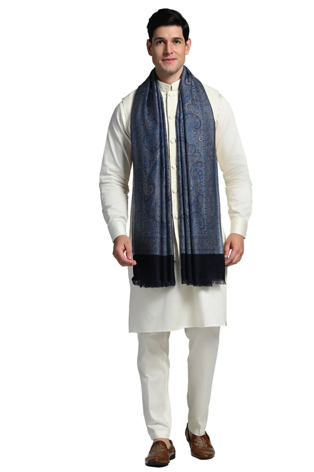 Taroob Gift Set of Unisex Denim Silk Jamawar Stole for Him or Her