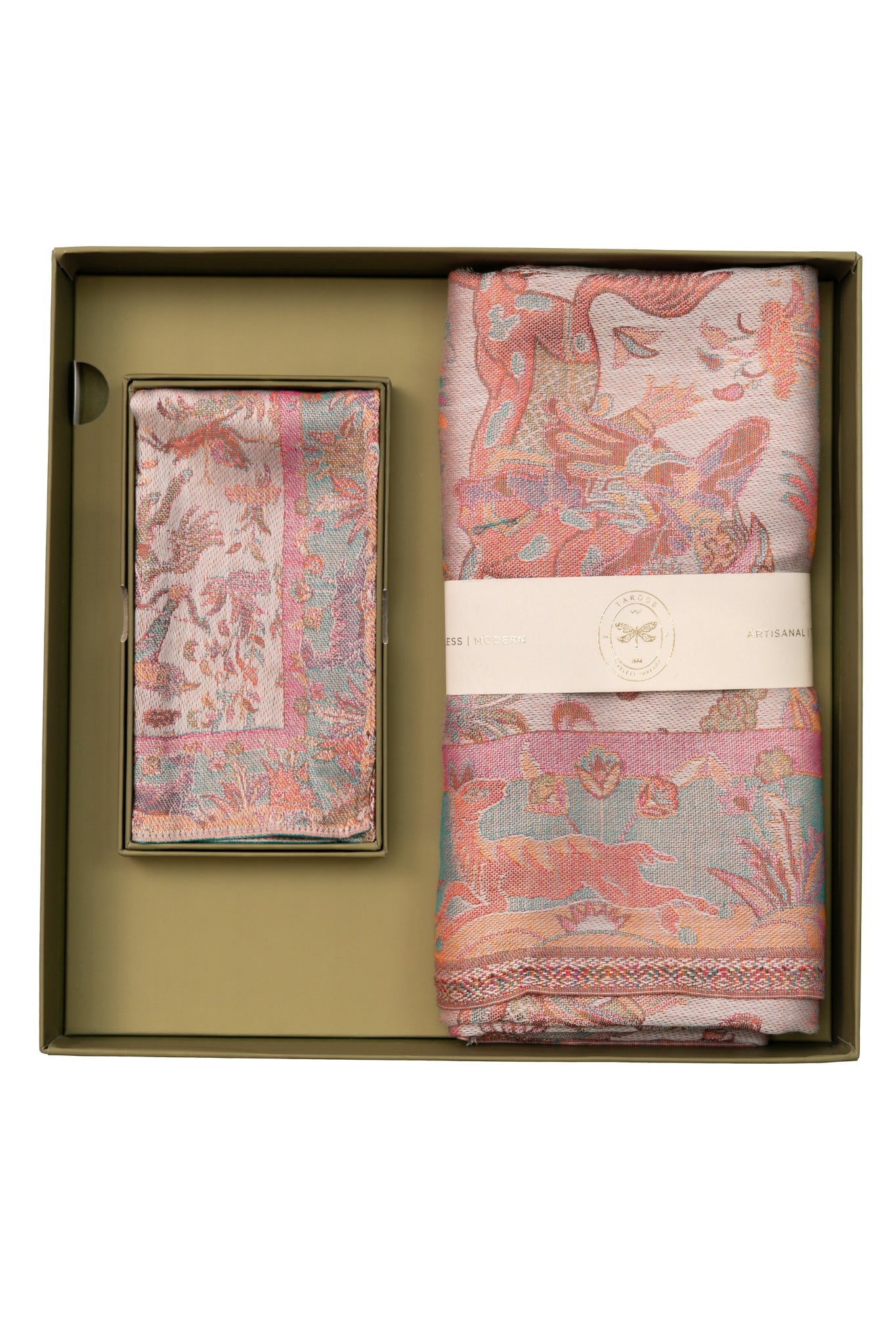 Taroob Gift Set of Shikargah Jamawar Stole & Pocket Square