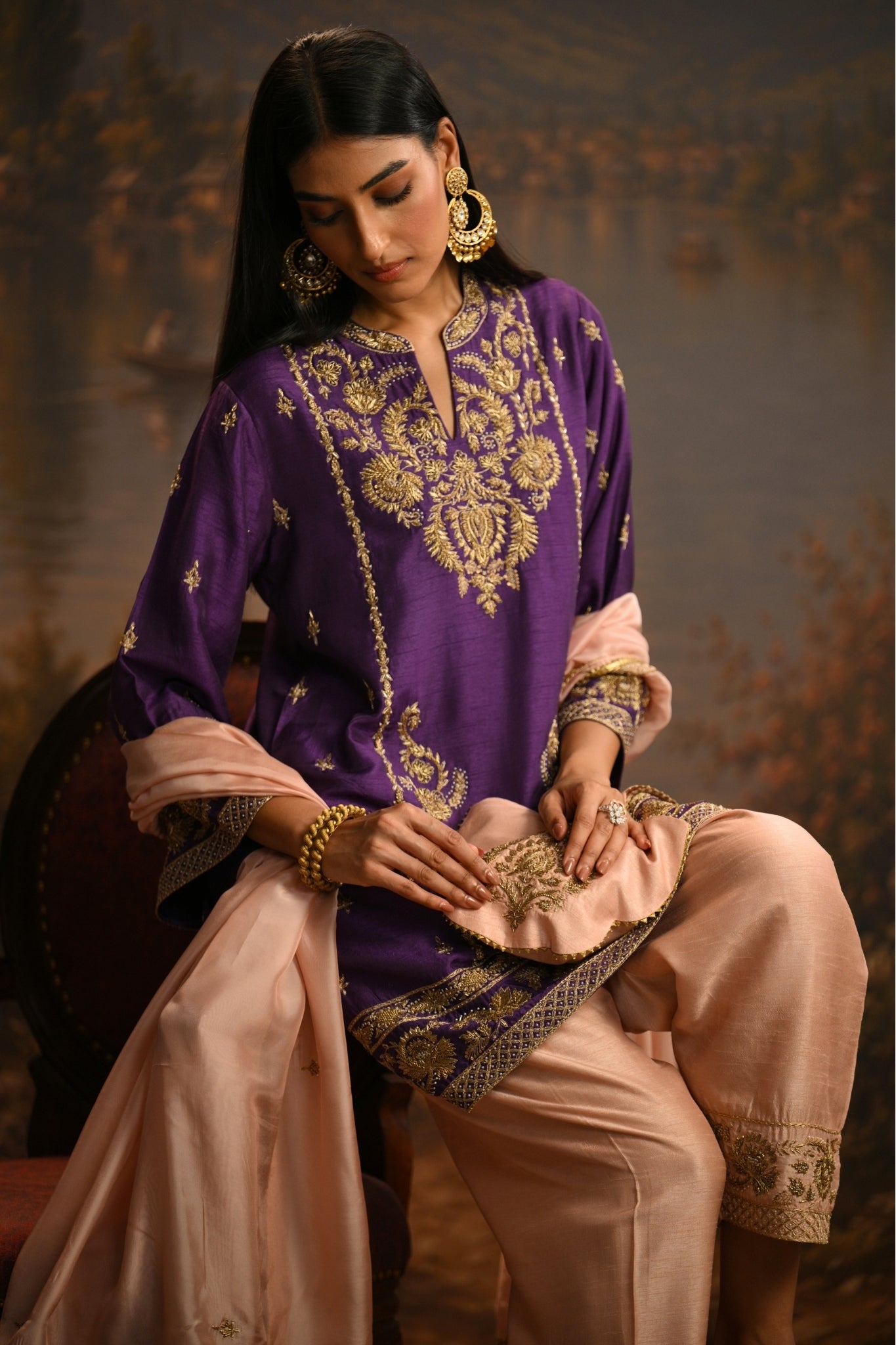 Purple Meher Bagh Embroidered Kurta Set Taroob