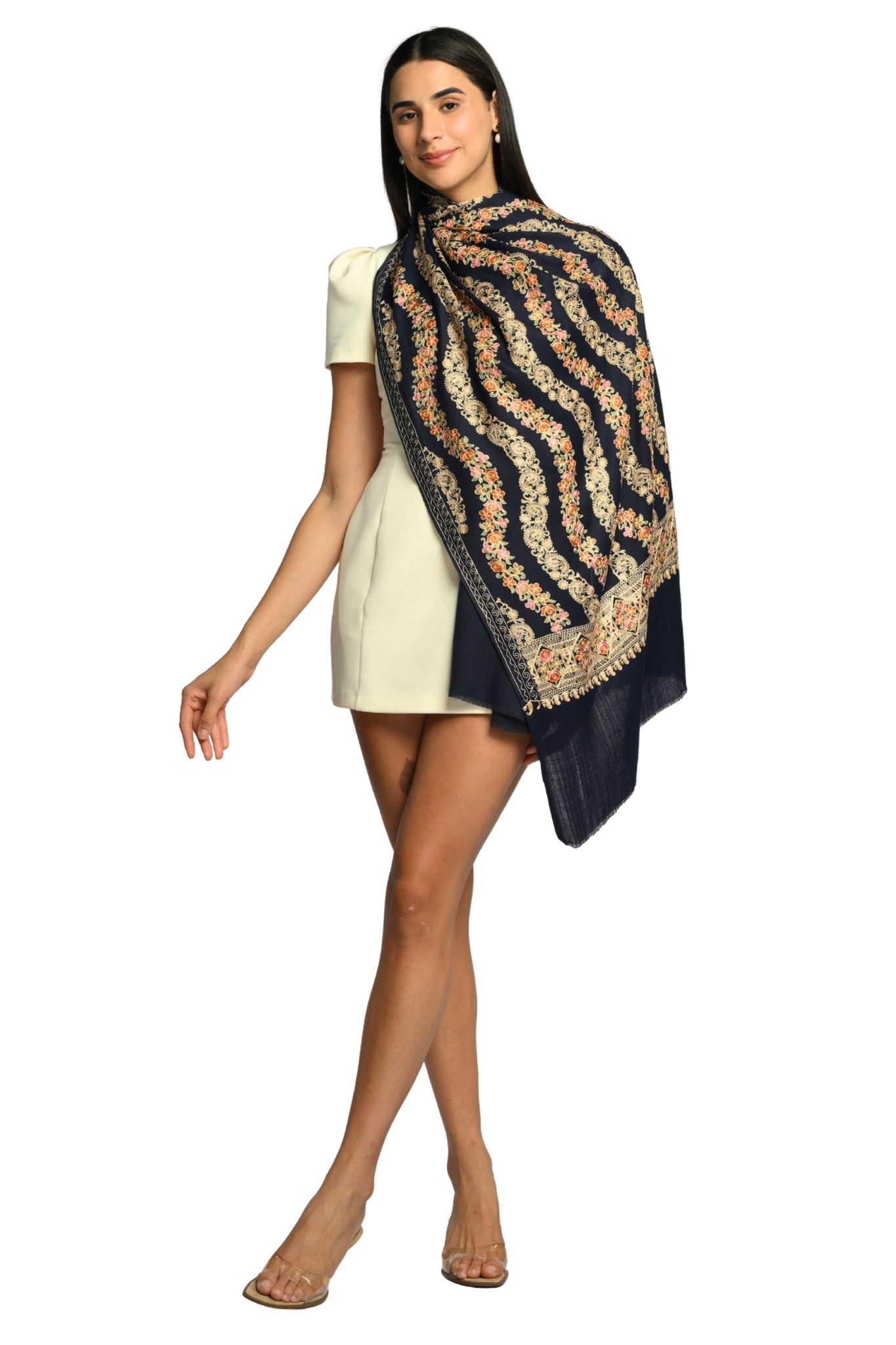 Taroob Parallel Petals Embroidered Stole