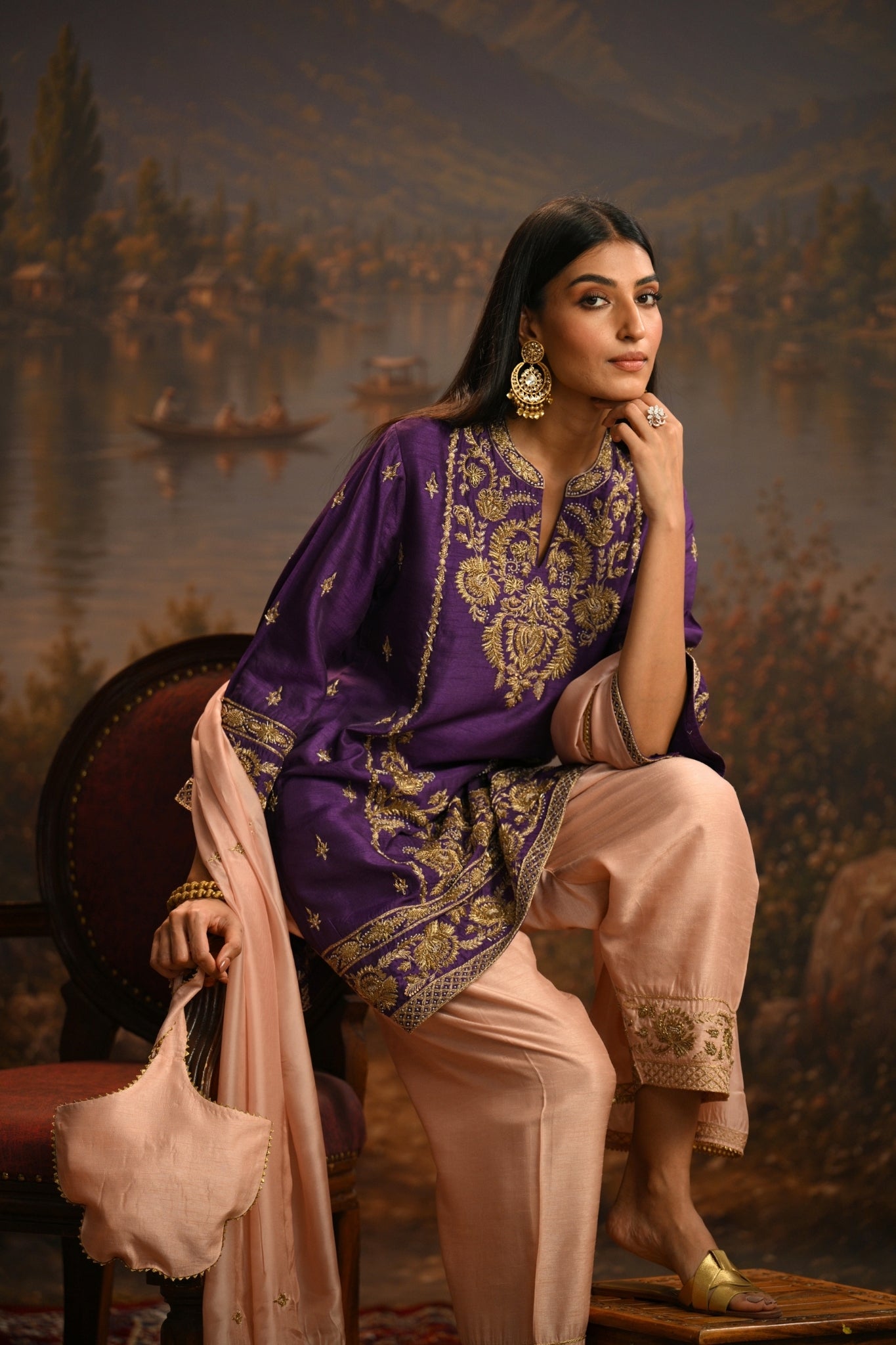 Purple Meher Bagh Embroidered Kurta Set Taroob