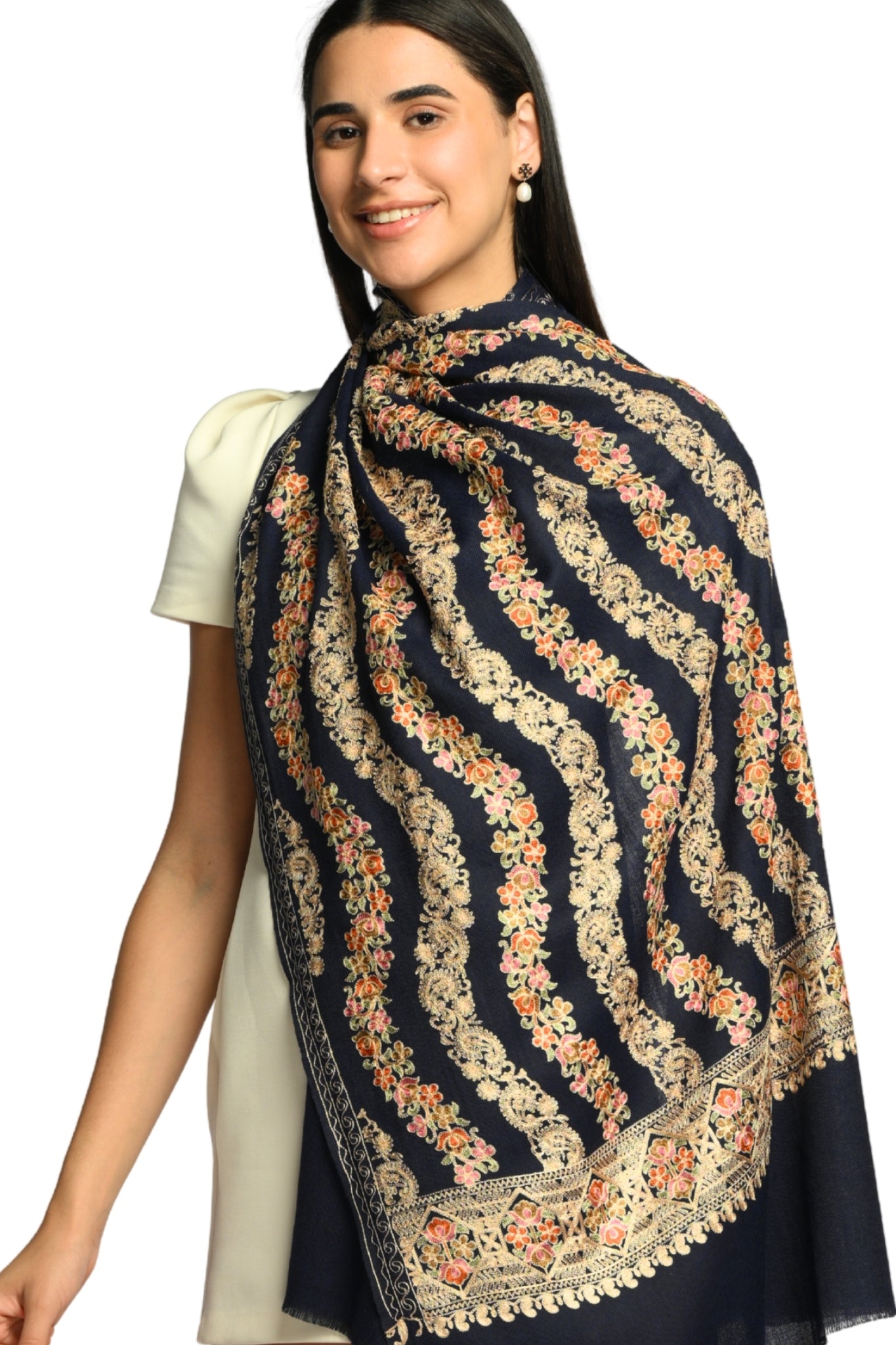Taroob Parallel Petals Embroidered Stole
