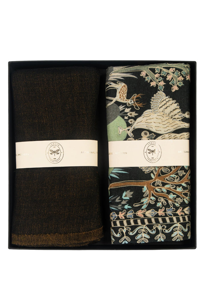 Taroob Couple Gift Set of Zari Stole for Him & Kalamkari Stole for Her