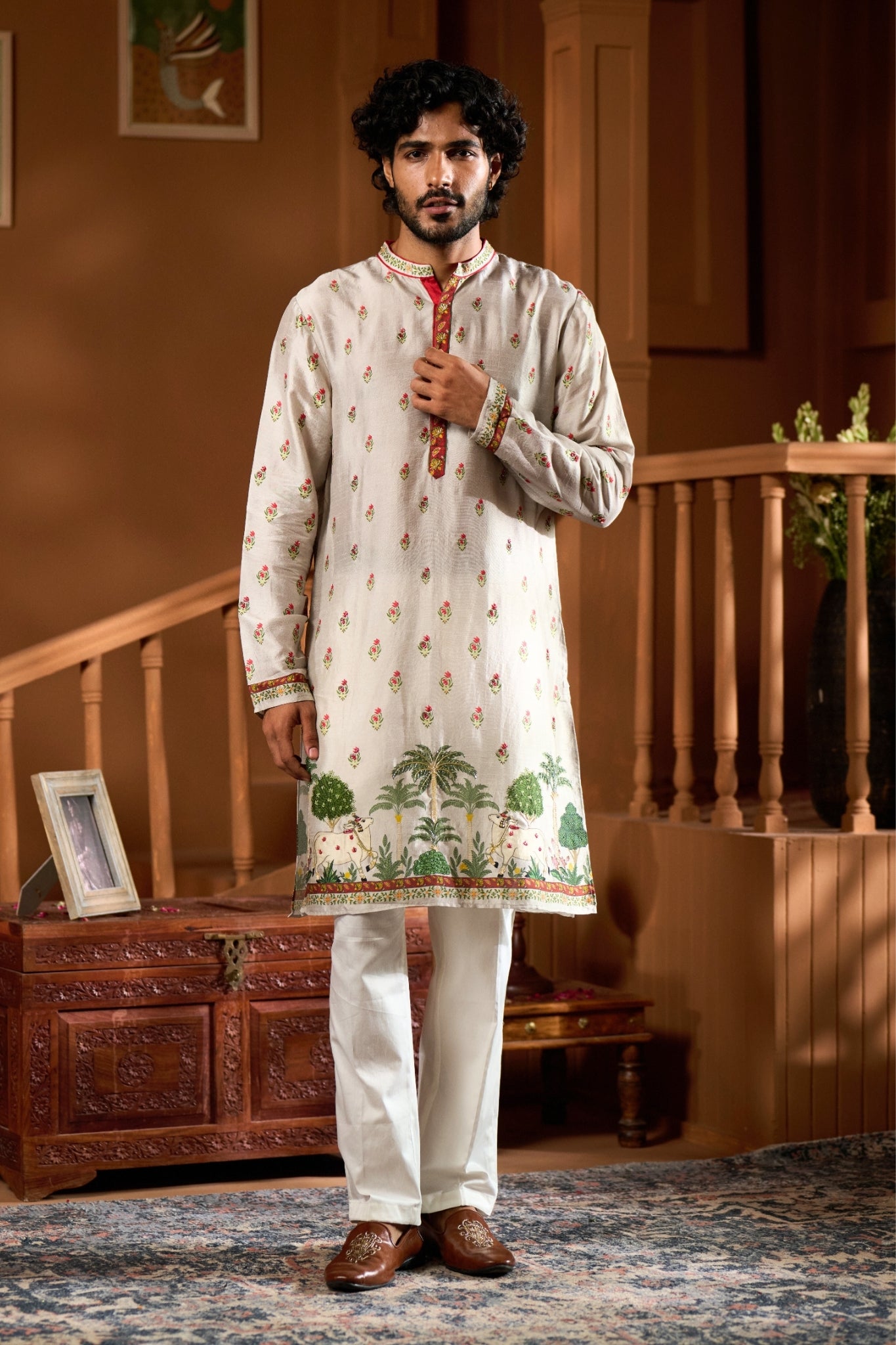 Taroob Embroidered Pichwai Kurta Pajama Set