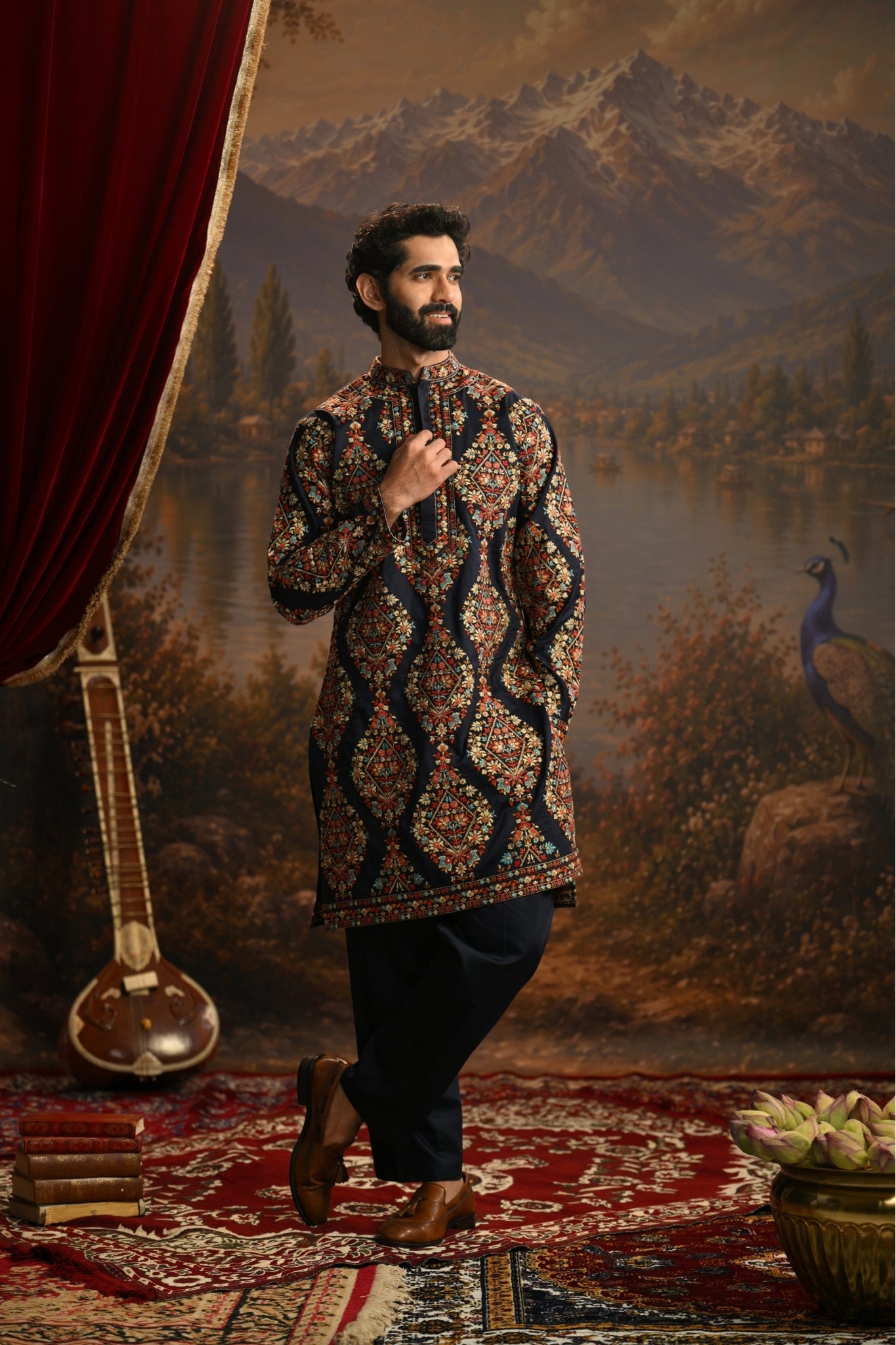 Navy Royal  Sozni Kurta Pajama Set Taroob