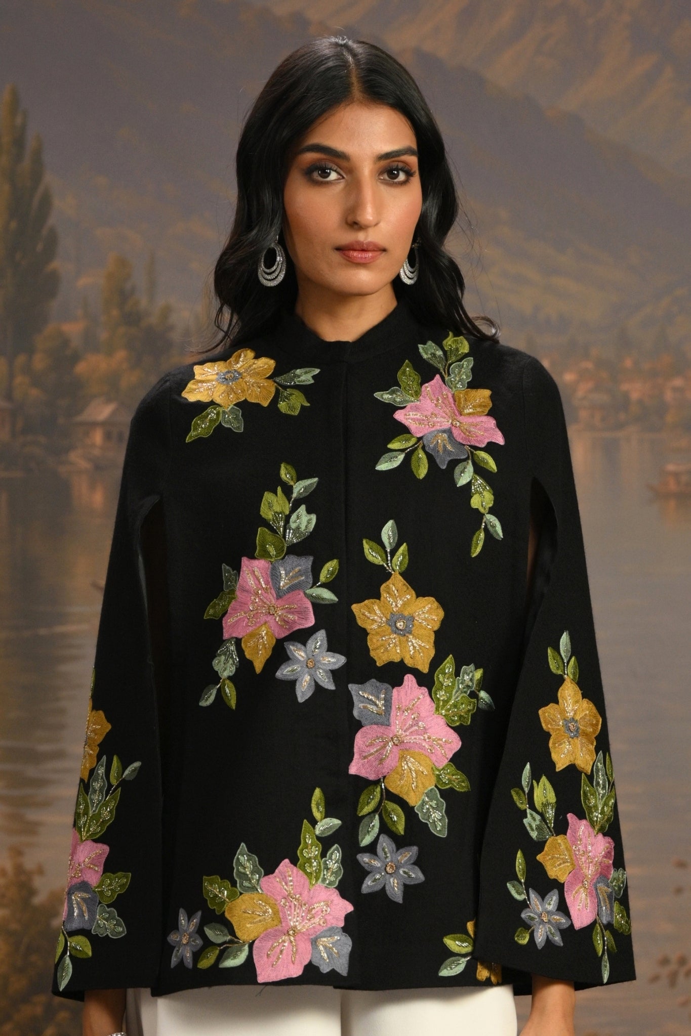 Black Embroidered Garden Party Cape Taroob