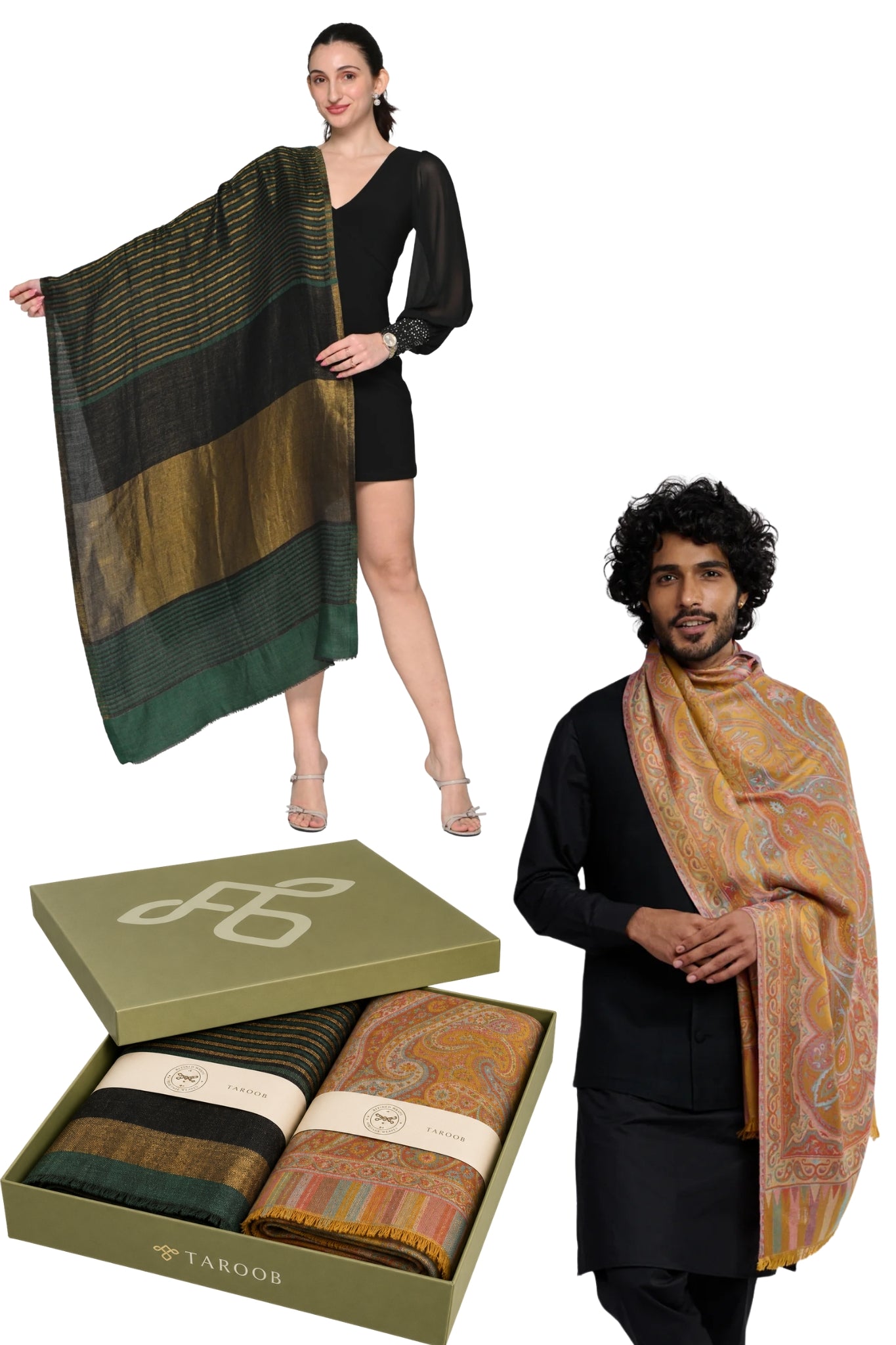 Taroob His & Her Gift Set of Silk Jamawar Stole & Zari Stole