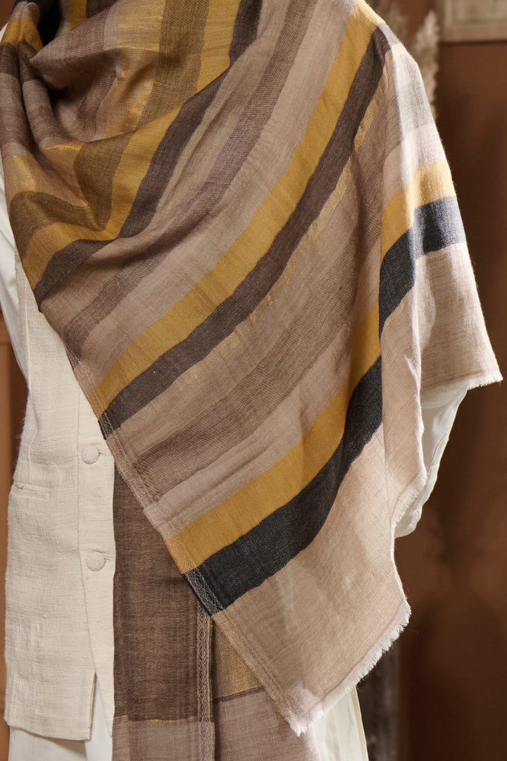 Taroob Gift Set of Unisex Bold Striper Wool Zari Stole for Him or Her