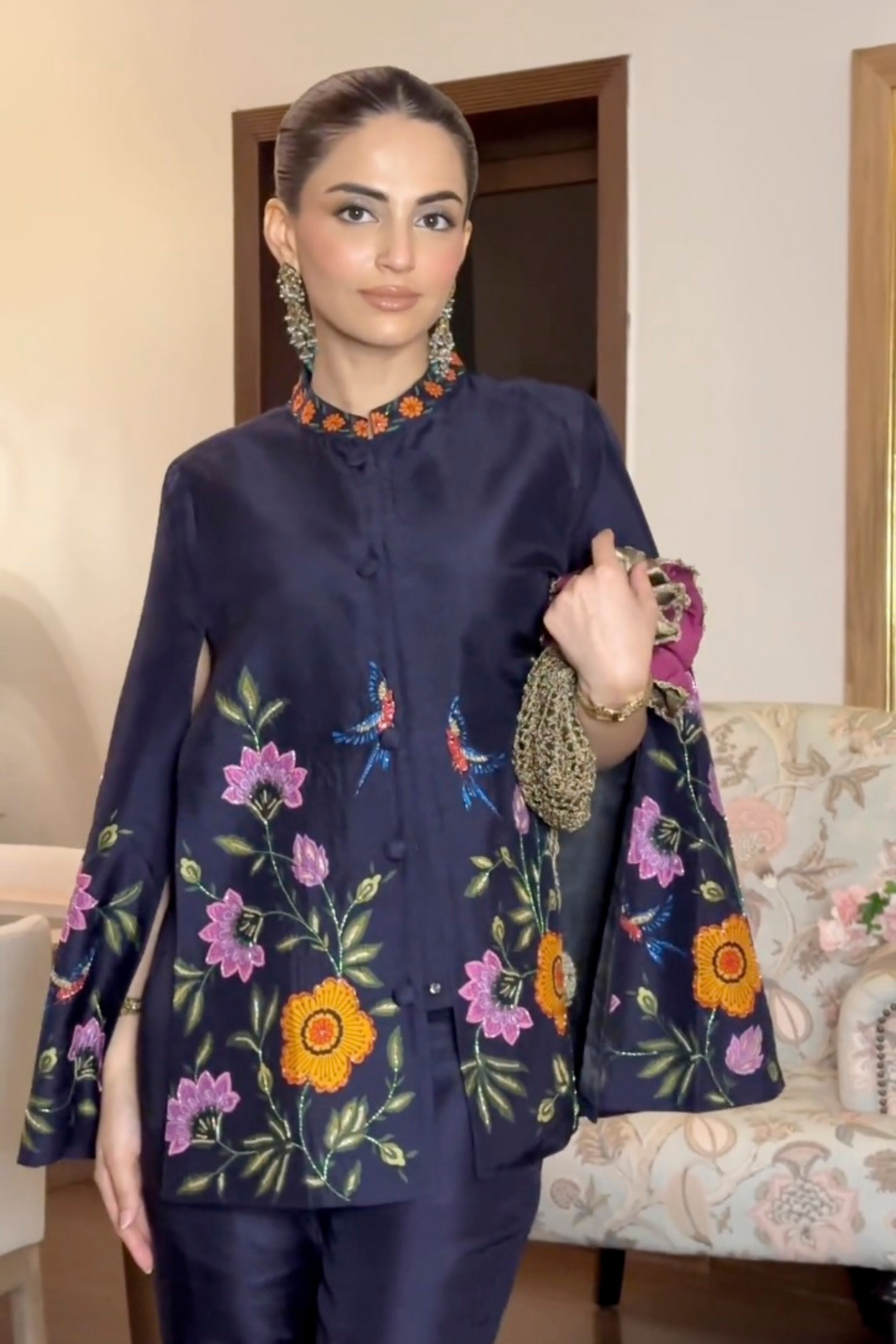 Taroob Floral Embroidered Silk Cape