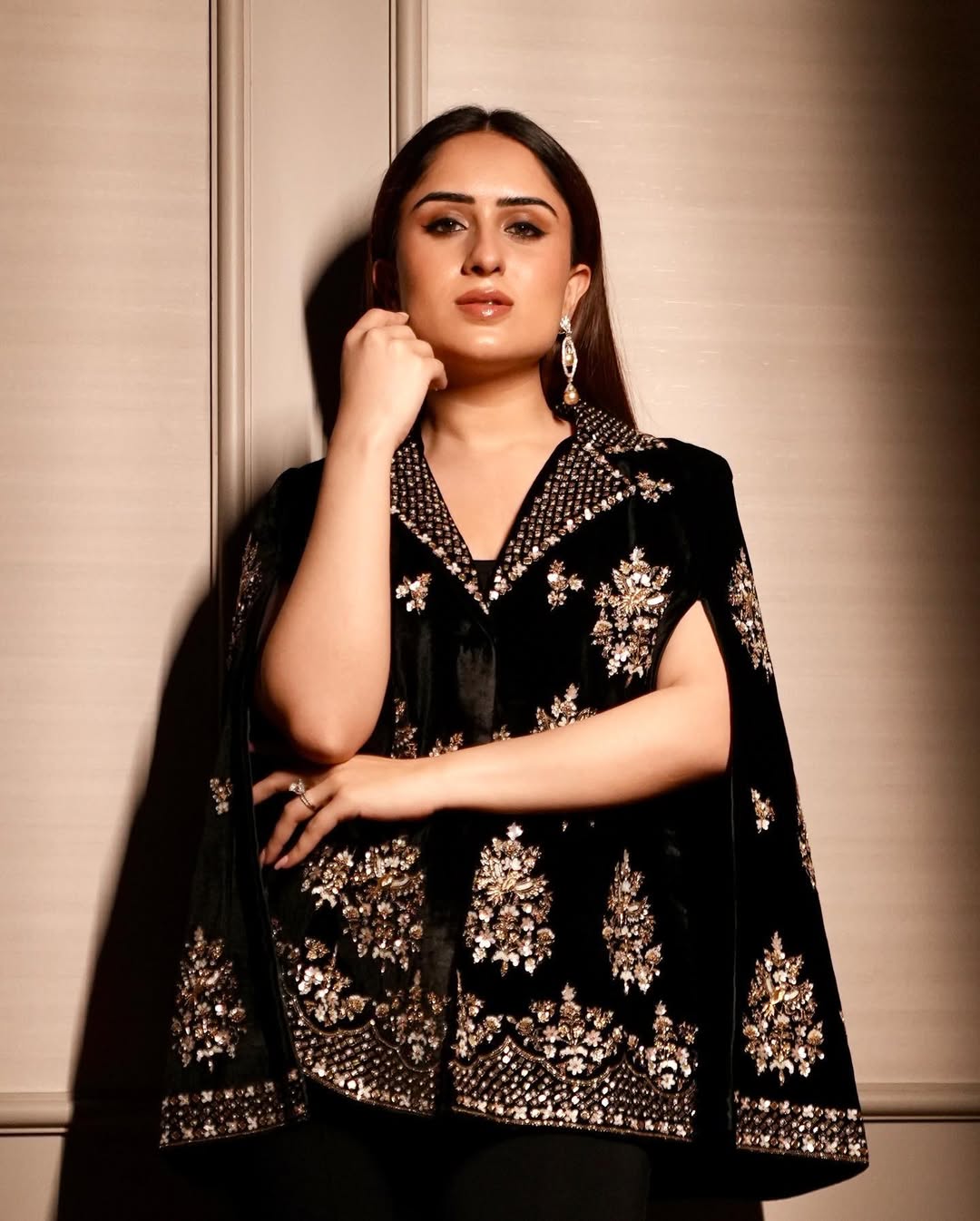 Taroob Regal Hand Embellished Velvet Cape