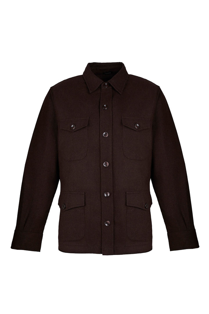 Brown Wool Safari Shirt Jacket