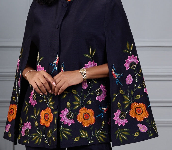 Taroob Floral Embroidered Silk Linen Co-ord Set