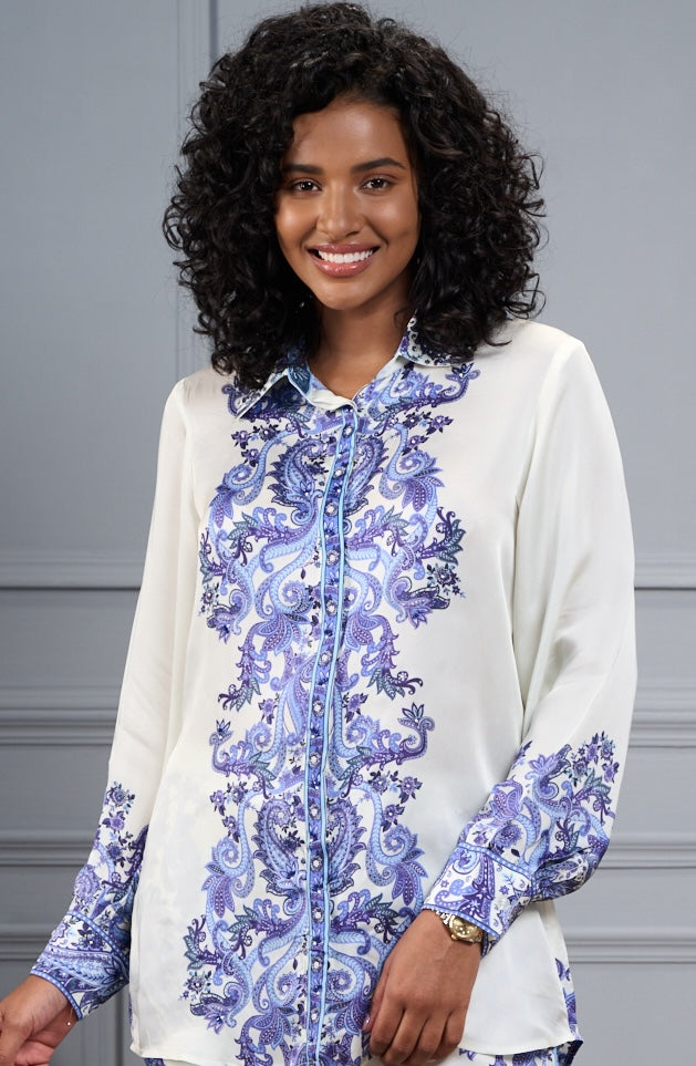 Silk Satin Floral Co-ord Set with Embroidered Highlights – Women's Coords & Shirts – View 6 | Taroob