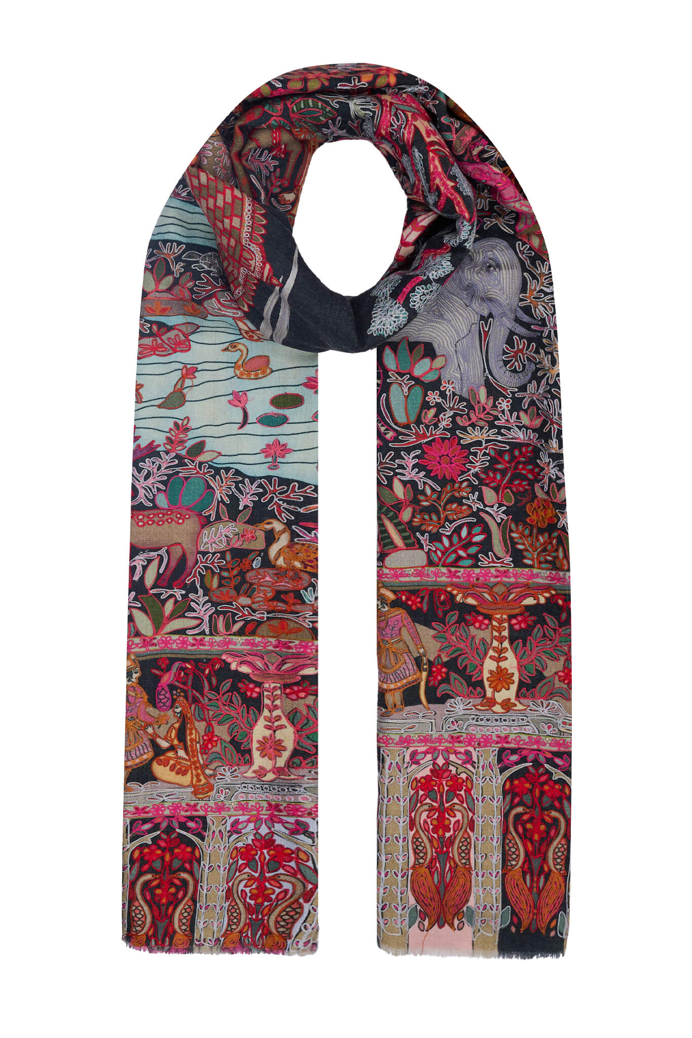 Black Multicolor alamkari Men's Wool Silk Dusala, Men's Shawl – Kalamkari Dusala – View 7 | Taroob