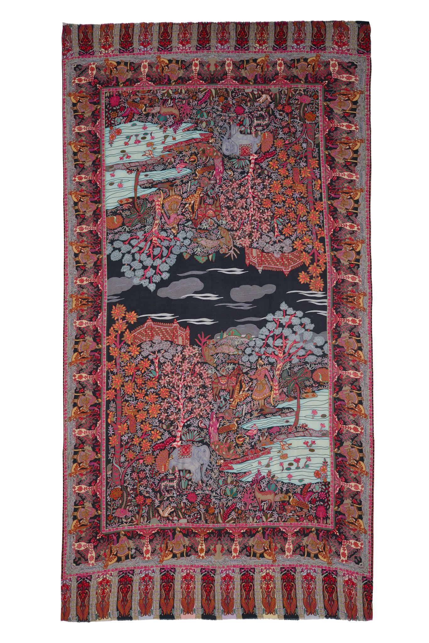 Black Multicolor alamkari Men's Wool Silk Dusala, Men's Shawl – Kalamkari Dusala – View 6 | Taroob