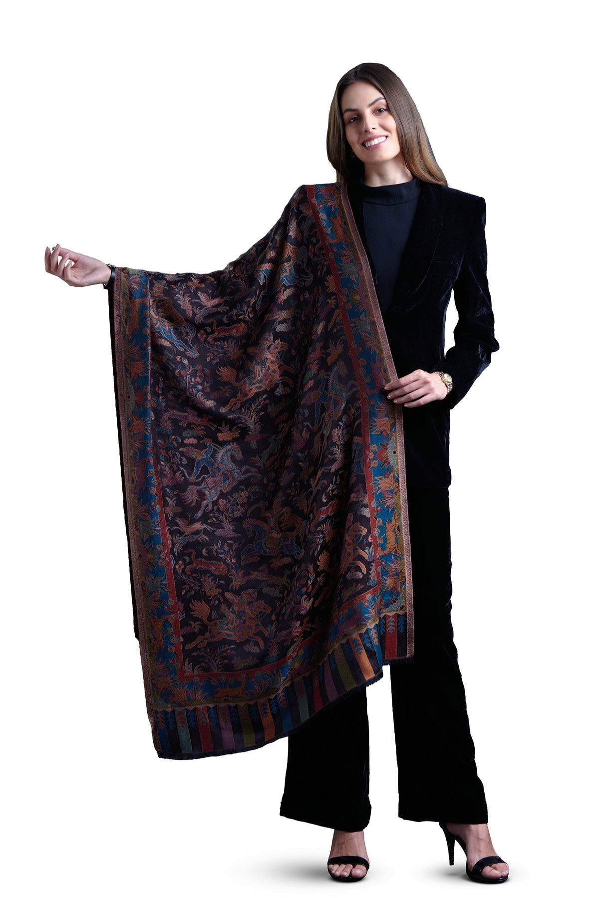 Taroob Gift Set of Shikargah Silk Modal Jamawar Stole for Him or Her ( Unisex Stole )