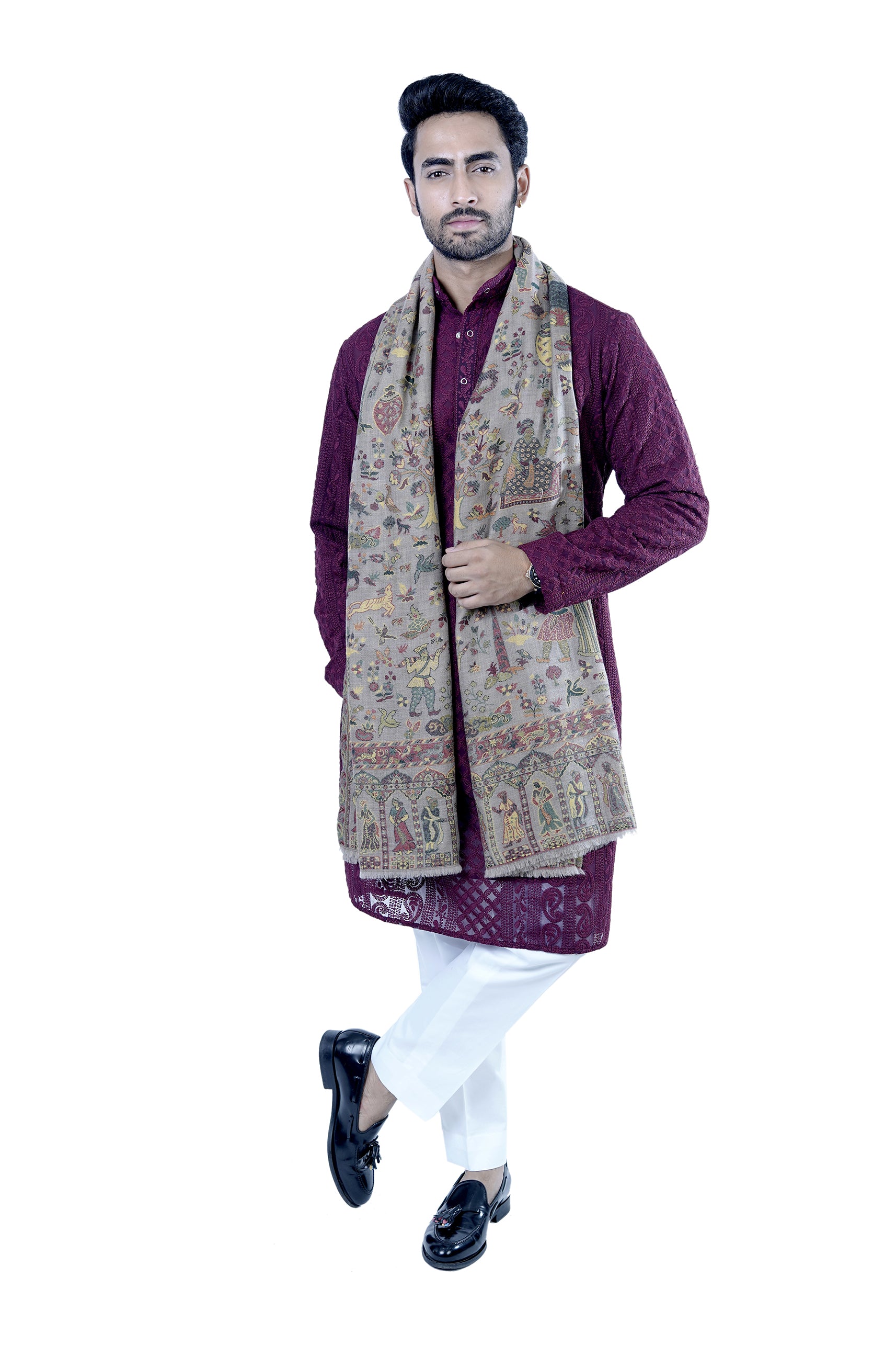 Taroob Men's Wool Ethnic Mughal Darbar Kaani Stole