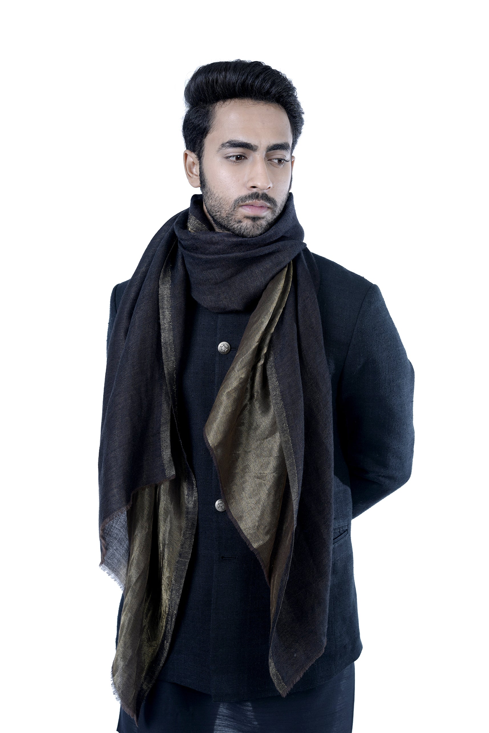 Taroob Men's Solid Reversible Wool Zari Stole