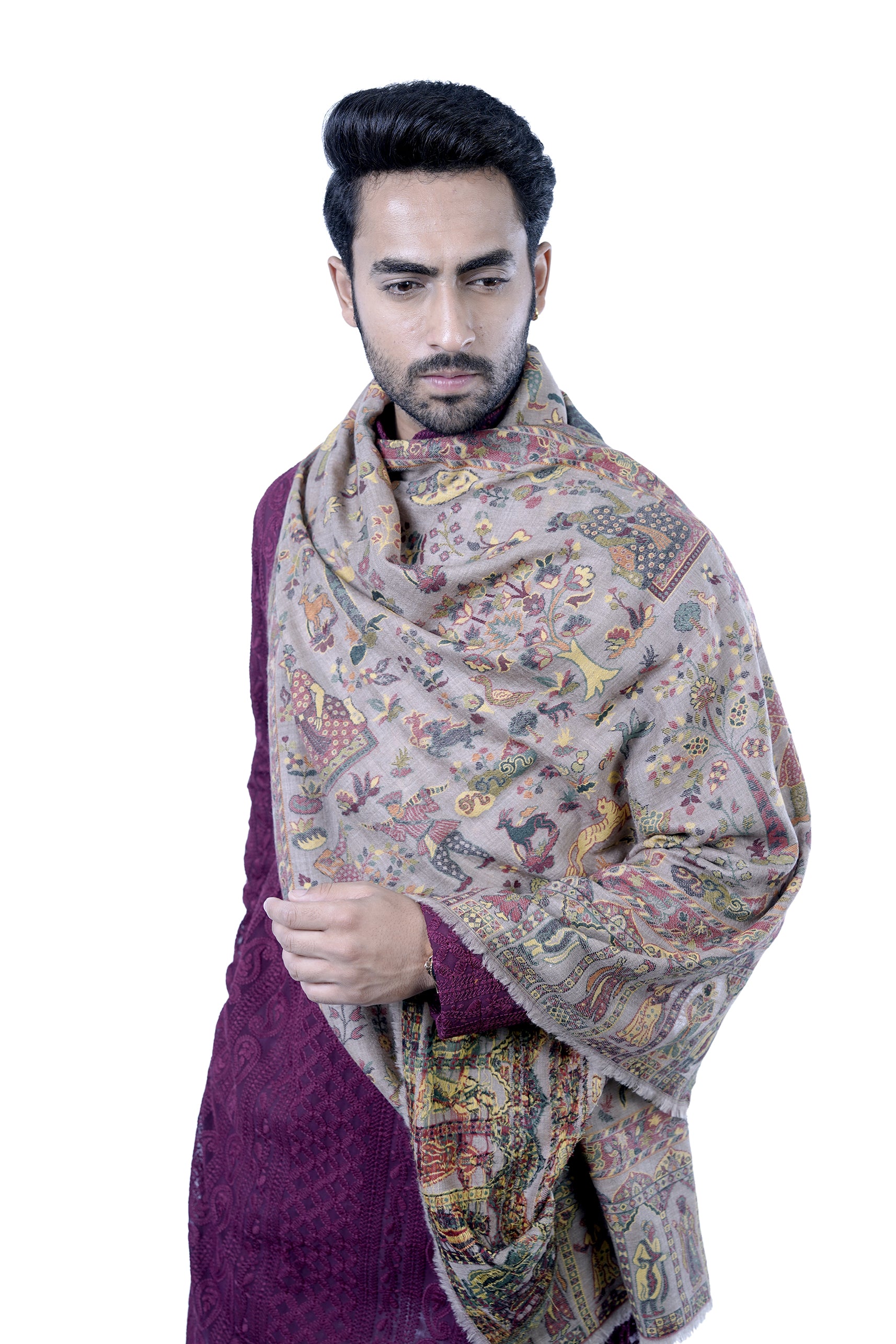 Taroob Men's Wool Ethnic Mughal Darbar Kaani Stole