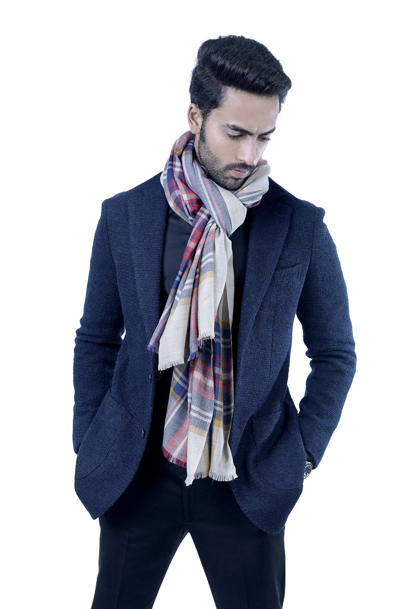 Taroob Men's Tonal Plaid Pattern Soft Wool Muffler