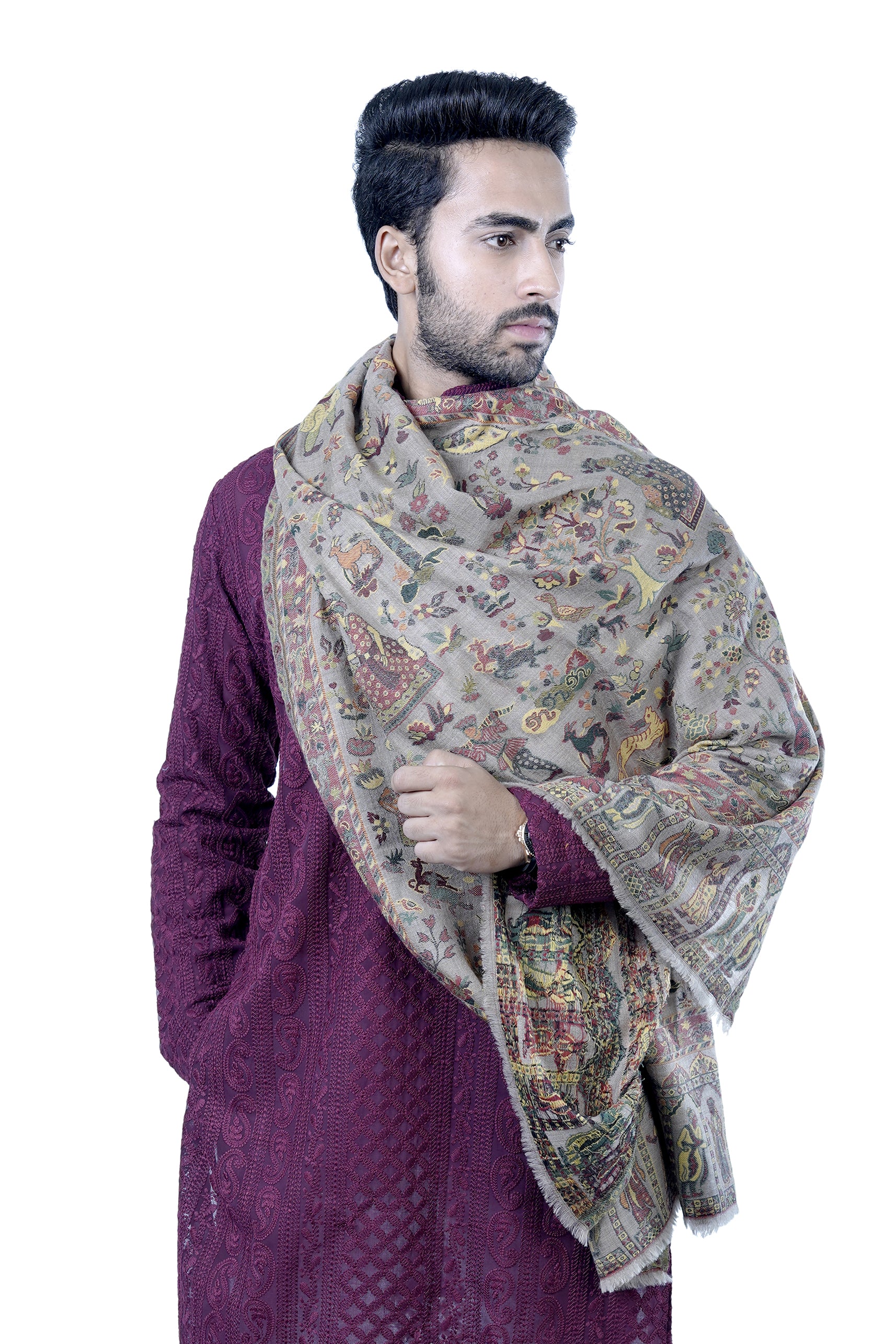 Taroob Men's Wool Ethnic Mughal Darbar Kaani Stole