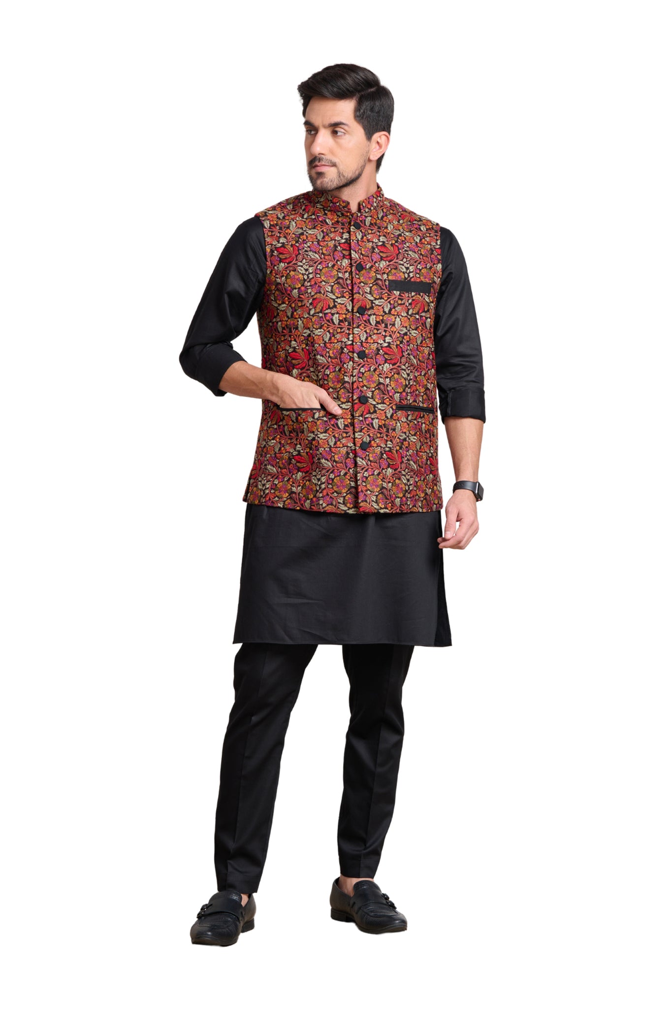 Taroob Floral Embroidered Nehru Jacket