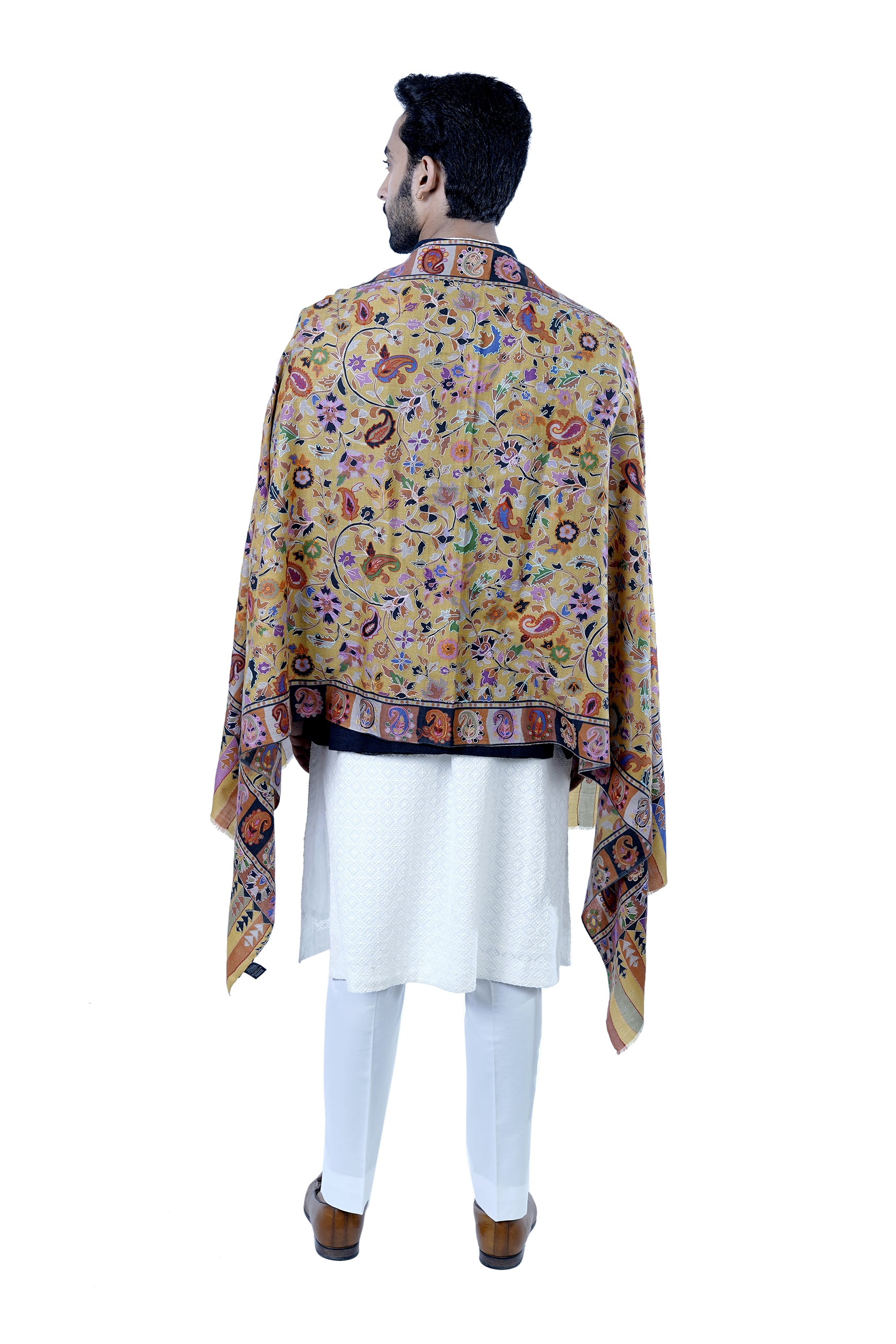 Taroob Men's Fine Wool Embroidered Kalamkari Stole