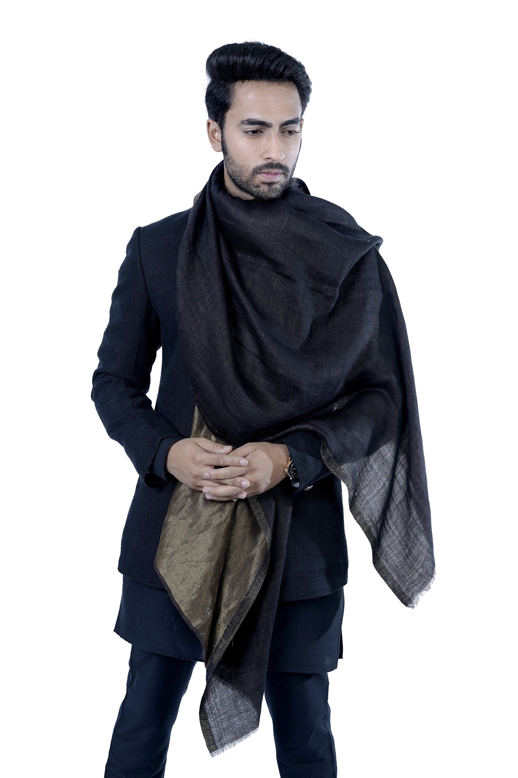 Taroob Men's Solid Reversible Wool Zari Stole
